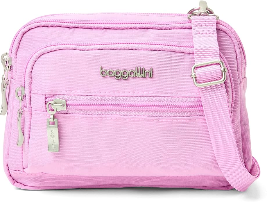 Baggallini Triple Zip Small Crossbody Bag for Women - Lightweight Convertible Fanny Pack Belt Bag