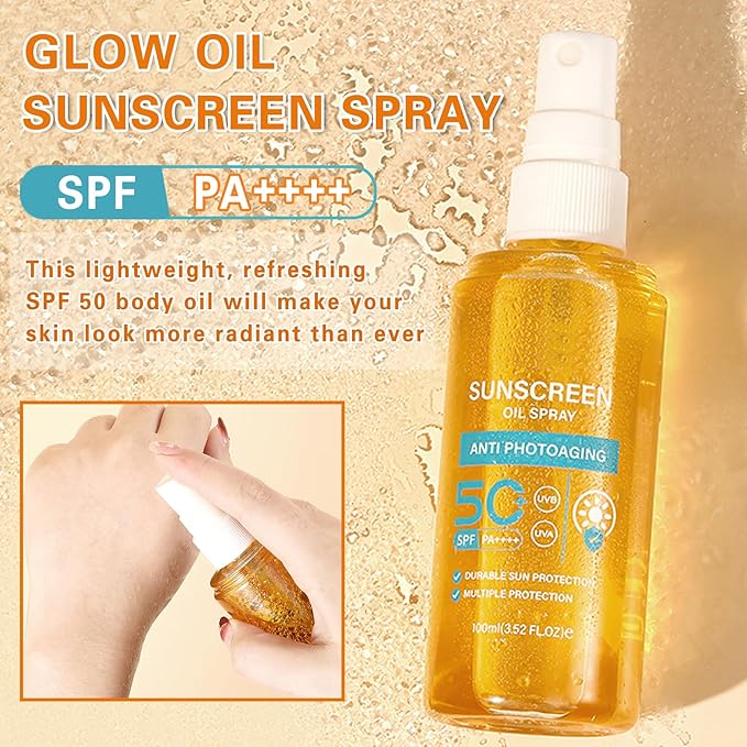 Sunscreen Oil Body Sunscreen Spray Spf 50 Hydration Glow Mist Lightweight Spf Body Oil,Refreshing Spray,Suitable for All Skin Types