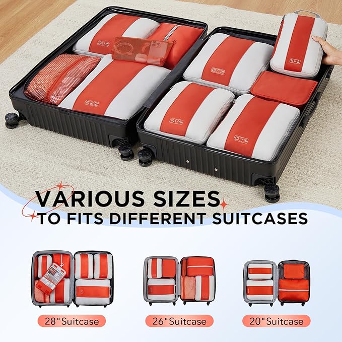 10 Set Compression Packing Cubes for Travel Essentials,Compressible Expandable Packing Cubes for Suitcase,OlarHike Luggage Garment Bags for Travel,Handy Helper for Organizing Clothes(Orange)