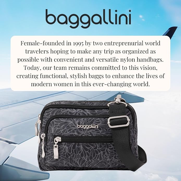 Baggallini Triple Zip Small Crossbody Bag for Women - Lightweight Convertible Fanny Pack Belt Bag