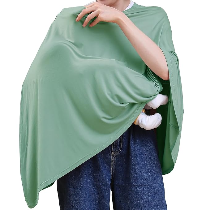 Seejoy Multi-use Nursing Cover for Breastfeeding, 360°Full Coverage Nursing Poncho, Rayon Soft & Breathable Breastfeeding Cover up (Smooth Rayon, Sage Green)