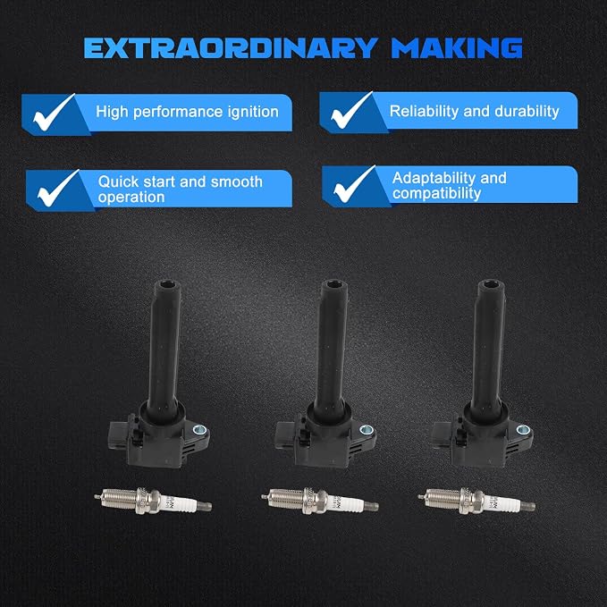 3PCS UF815 Ignition Coils + 3PCS 5018 Iridium Spark Plugs Ignition Coils Pack Fits for 2014 2015 2016 2017 2018 Mirage 1.2L, Coil Pack Set Aftermarket Parts