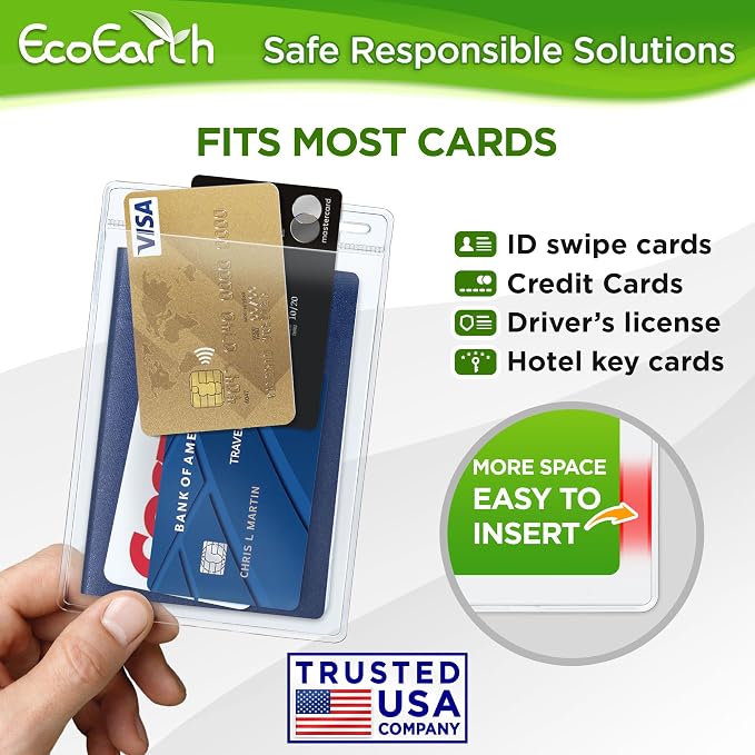 EcoEarth Passport & Identification Card Holders with Soft Edge (Clear, 4x6 Inch, 10 Pack), Extra Large Vertical ID Holder, Zipperless Plastic Name Badge Holders
