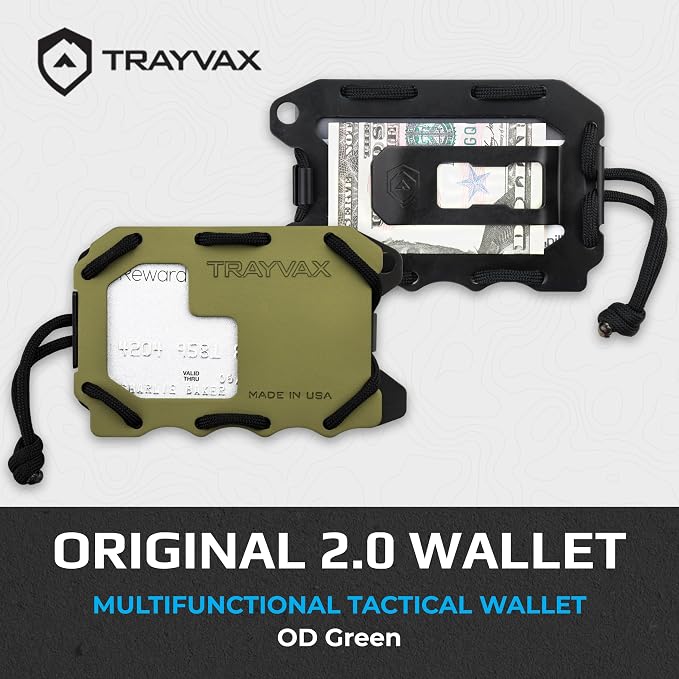 Trayvax Original 2.0 Wallet, RFID Front Pocket Tactical Metal Credit Card Holder with Money Clip, Slim Minimalist Wallet for Men and Women, OD Green
