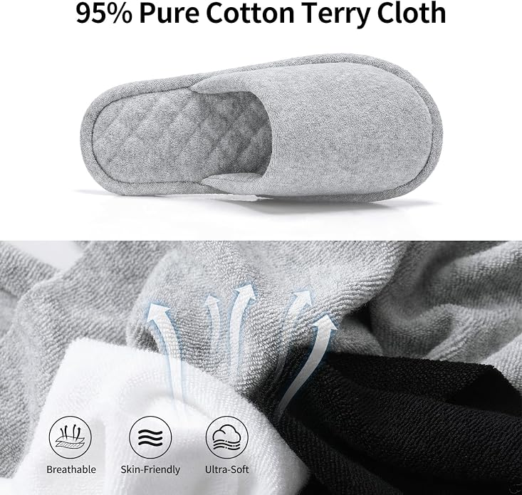 3 Pairs Closed-Toe Cotton Terry House Slippers, Comfortable Washable Indoor Slippers for Women, Portable Foldable for Guest, Travel, Hotel and Spa