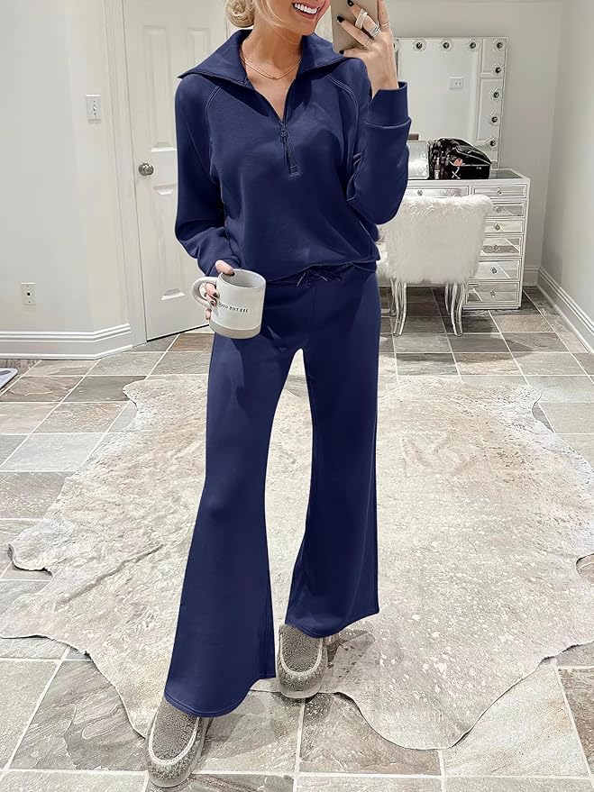 ANRABESS Women’s 2 Piece Outfits Half Zip Sweatshirt & Wide Leg Pants Airport Travel Lounge Matching Sets Sweatsuits Clothing