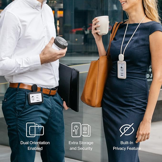 Orbitkey ID Card Holder Pro | Made with LWG-Certified Top Grain Leather and Durable Dyneema Cord | Holds 1 Access Card & 2 RFID Cards | Interchangeable Orientation | (with Lanyard, Black)