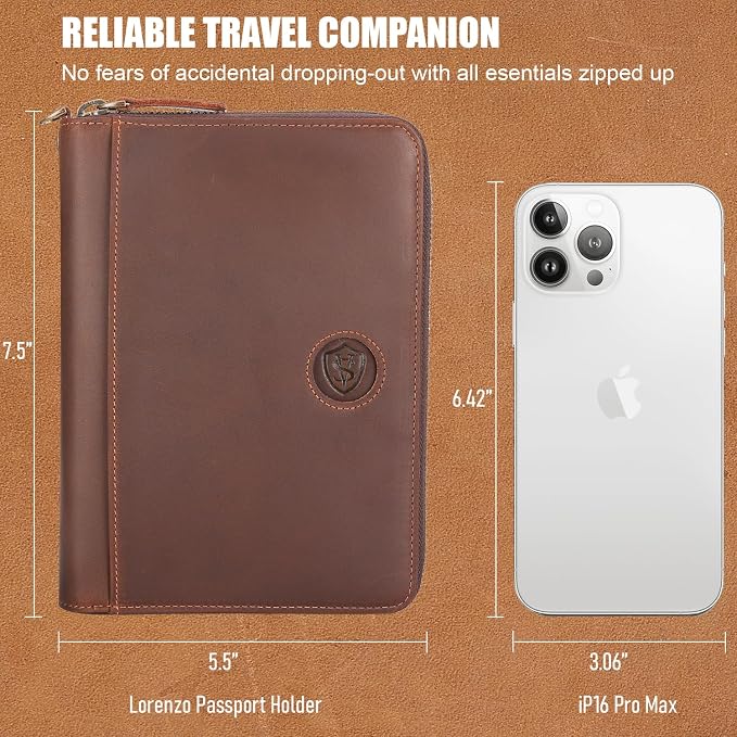 STAR VISTA Lorenzo Full Grain Leather Family Passport Wallet for 4, Large Travel Document Organizer for Exquisite Voyagers, Multi-Currency Compartments, RFID Blocking, AirTag Track, Espresso Brown