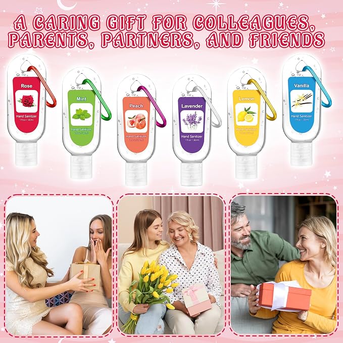24 Pcs Fruit Scented Hand Sanitizer Keychain Gift Mini Lavender Hand Sanitizer Gel Bulk 1 oz Employee Appreciation Gift for Nurse Teachers Team Doctors Women Coworker Party Back to School