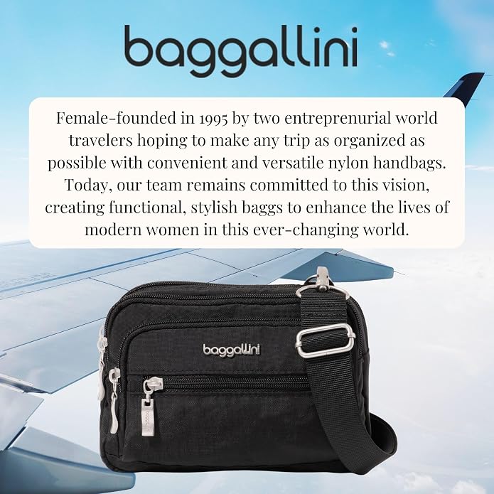 Baggallini Triple Zip Small Crossbody Bag for Women - Lightweight Convertible Fanny Pack Belt Bag