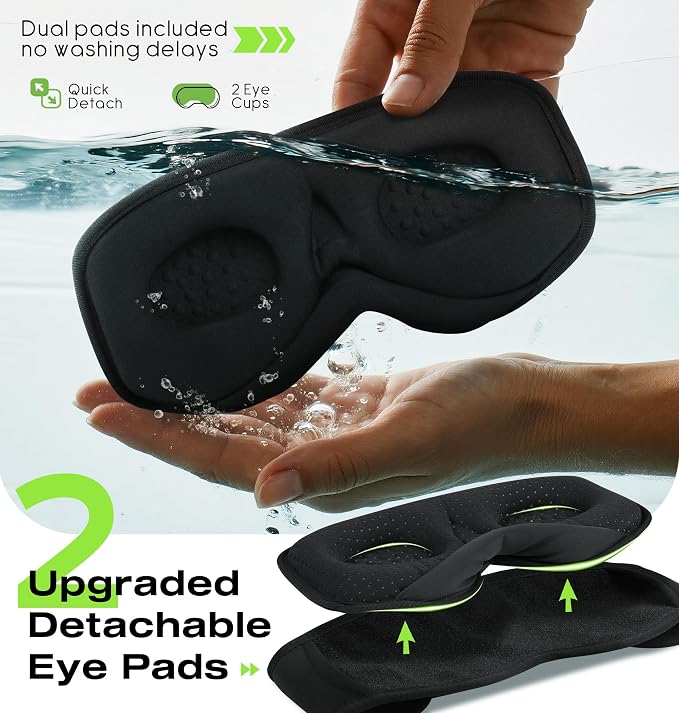 MUSICOZY Sleep Headphones with Bluetooth 5.4 Sleep Mask, Removable 3D Eye Cups for Zero Pressure Comfort, Wireless Bluetooth Eye Mask for Sleeping with Timer(Black)