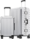 Luggage Sets with Spinner Wheels, 8010S Aluminum Frame Zipperless Polycarbonate Hard Shell Suitcase Sets (ZX-Core, Silver, 2 Piece (20/28))