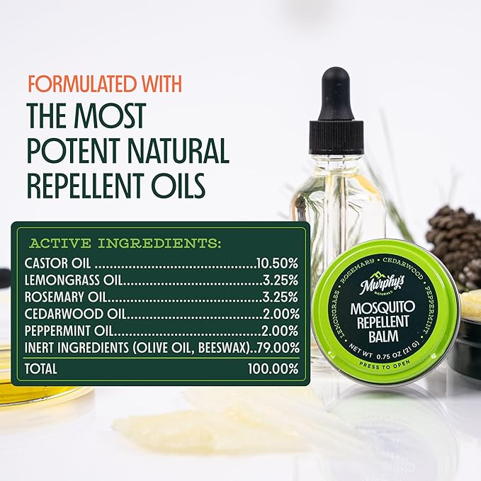 Murphy's Naturals Mosquito Repellent Balm for Outdoor Patio, Hiking, Camping, Plant-Based with Cedarwood, Lemongrass & Rosemary, 2 oz