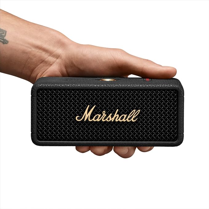 Marshall Emberton III Portable Bluetooth Speaker - Rugged Waterproof/Dust-Proof Design | Loud Stereo Sound, Deep Bass | Compact and Wireless for Travel and Outdoors - Black and Brass