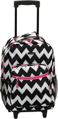 Rockland Double Handle 17" Rolling Backpack, Pink Chevron