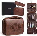 Personalized 3-in-1 Hanging Toiletry Bag Fathers Day Birthday Gifts for Men Dad Husband, Custom Initial Large Waterproof PU Leather Dopp Kit Shaving Bag Travel Essential for Him Reddish Brown J