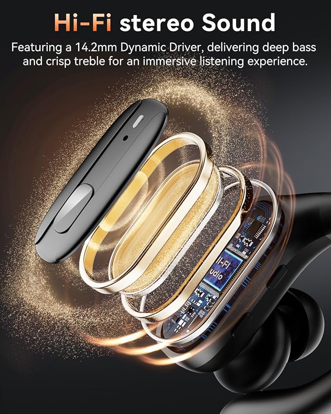 LEEMC Wireless Earbuds, Bluetooth Headphones 5.4, 80Hr Playtime Ear Buds with Hooks for Sports, Noise Canceling, LED Display, IPX7 Waterproof Earphones for Workout Running, Onyx