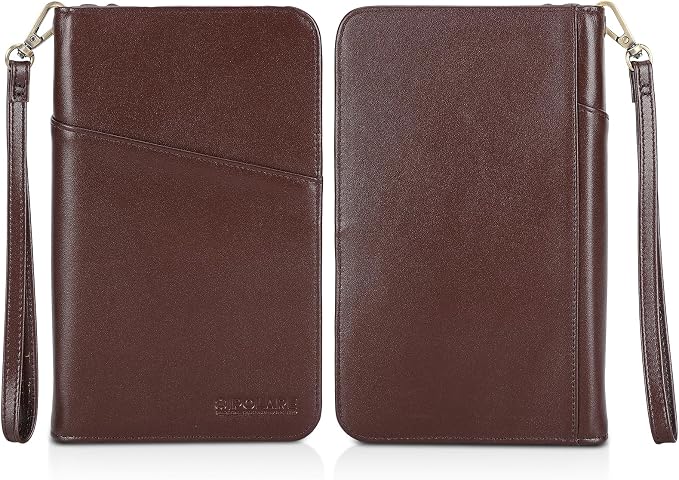 Polare Full Grain Leather Passport Holder Cover Case for Men and Women RFID Blocking Family Travel Wallet Holds 6 Passports