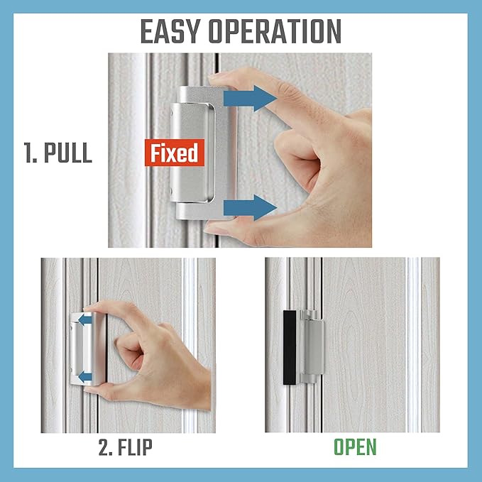 GreaTalent 4PACK Home Security Door Reinforcement Lock Childproof, Add High Security to Home Prevent Unauthorized Entry, Aluminum Construction Finish, Frame Lock, Silver