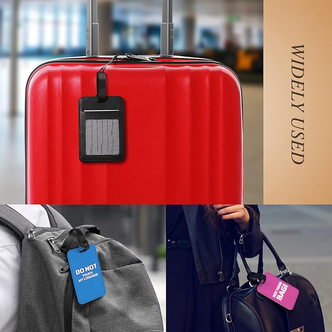 Frienda 4 Pieces Sublimation Luggage Tags Bulk PU Leather Name Label Blank Suitcase Heat Transfer Bag Card Business ID Card Holder Travel ID Tags for DIY Travel Suitcase Sports Bags Holder