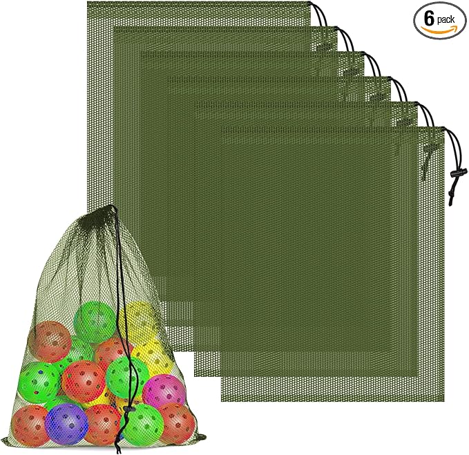 6 Pcs Mesh Bags Drawstring, 14x17 Inch with Lock, Multipurpose Storage Bags for Gym, Balls, Beach, Laundry (Green)