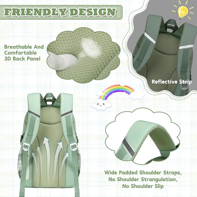 MUSEVOS Girls Backpack, Elementary Middle School Backpack, Large Capacity Kids Bookbag