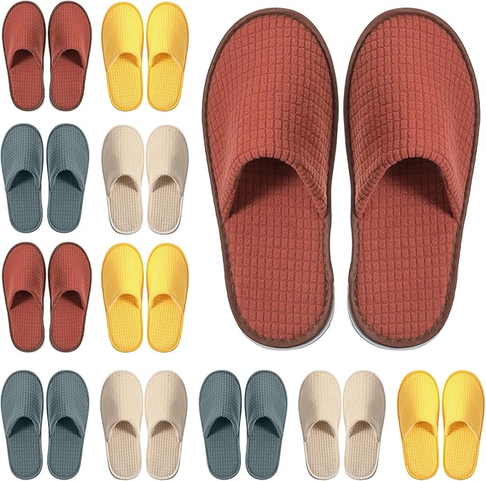 Geyoga 12 Pair House Slipper for Guest Non Slip Disposable Slipper for Travel Washable Reusable Closed Toe Hotel Bridesmaid Indoor Spa Wedding Party Shoeless Home