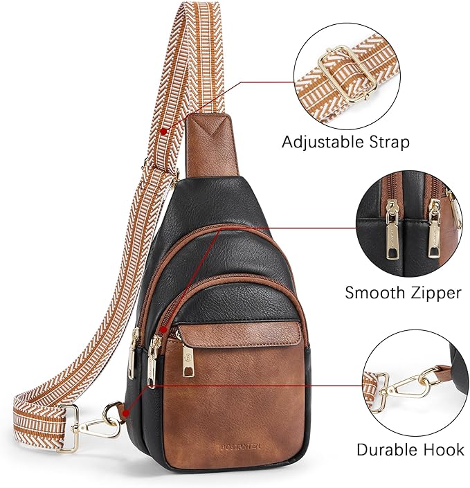 BOSTANTEN Sling Bag for Women Leather Crossbody Bags Fanny Pack Chest Bag for Travel