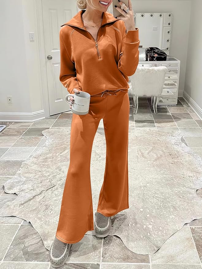 ANRABESS Women’s 2 Piece Outfits Half Zip Sweatshirt & Wide Leg Pants Airport Travel Lounge Matching Sets Sweatsuits Clothing