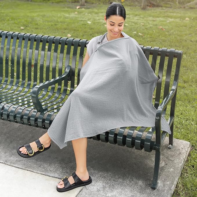 Comfy Cubs Muslin Nursing Cover, Pack of 1, 100% Muslin Breastfeeding Cover - Soft & Breathable Baby Nursing Scarf with Adjustable Neck Strap - Portable, Lightweight & Privacy Coverage - Heather Blue