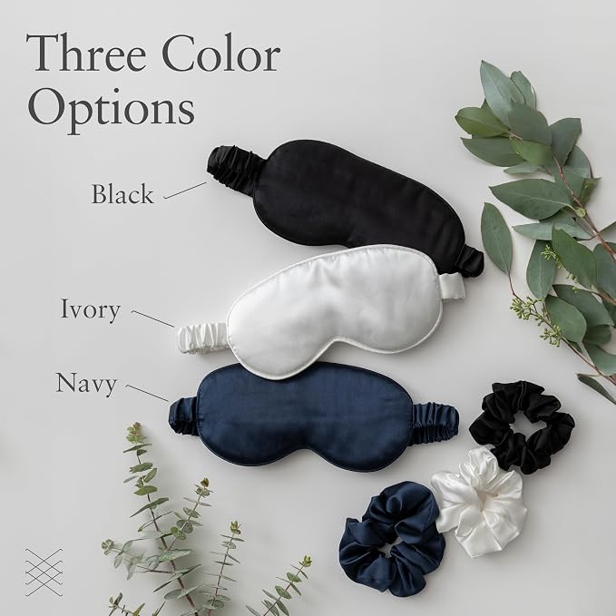 Zestt Organics Silk Sleep Mask Set, 100% Mulberry Silk Eye Mask for Women with Hair Scrunchie & Matching Carry Bag (Ivory)