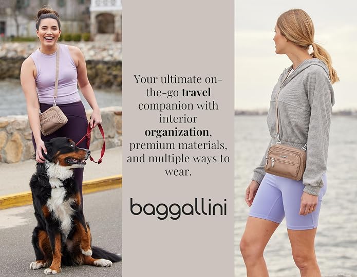 Baggallini Triple Zip Small Crossbody Bag for Women - Lightweight Convertible Fanny Pack Belt Bag