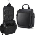 Masa Kawa Leather Hanging Travel Toiletry Bag for Men Portable Expandable Camping Cosmetics Makeup Toiletries Organizer Waterproof Bathroom Shaving Kit Black Wash Bags