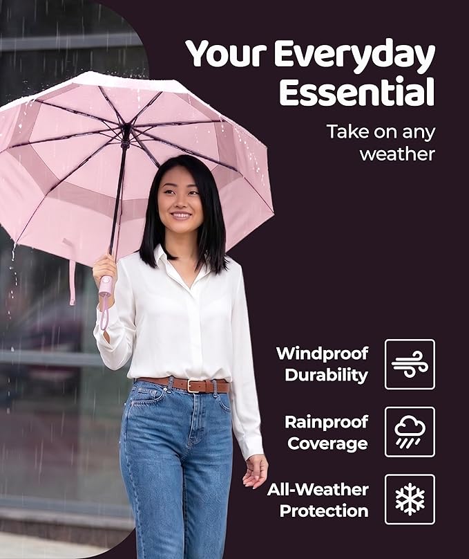 Repel Windproof Travel Umbrella - Compact & Withstands Winds up to 100MPH , Strongest Premium Auto Folding Umbrella for Rain and Sun - Durable, Light & Portable for Women & Men , Fits Backpack & Cars