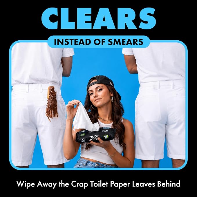 DUDE Wipes Unscented Flushable Wipes - Extra-Large Adult Wet Wipes for Sensitive Skin - 1 Pack (48 Count), Travel Pack - Infused with Vitamin E and Aloe - Septic and Sewer Safe