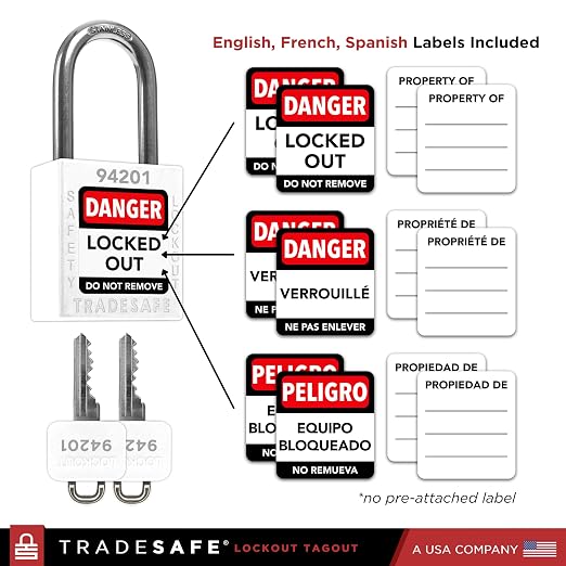 TRADESAFE Lockout Tagout Locks Set - 10 White Loto Locks, Keyed Different Lock Out Tag Out Padlocks, 2 Keys Per Lock, OSHA Compliant Lockout Locks