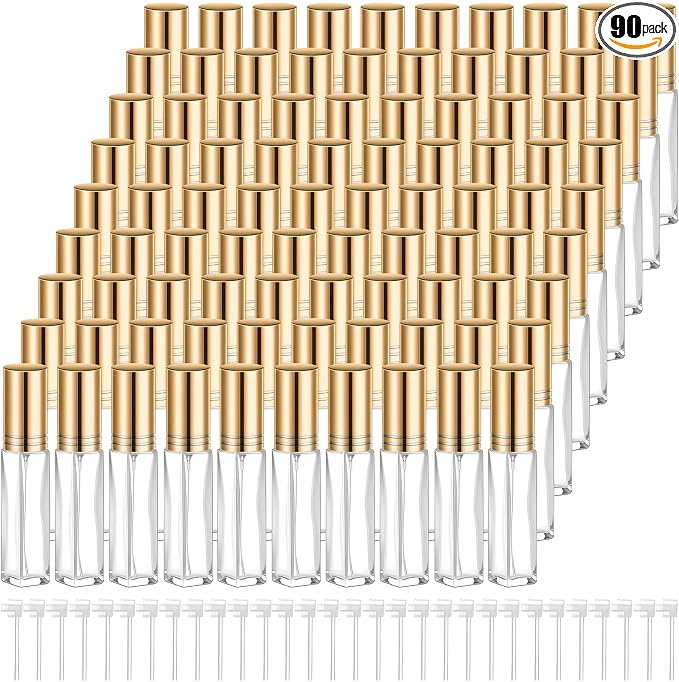 Domensi 90 Pcs 10/15/20/30 ml Perfume Travel Refillable Glass Bottles Spray Bottle Perfume Atomizer for Cologne Dispenser Leak-proof Fragrance Bottles Atomizer Pump Kit (20 ml,Gold)