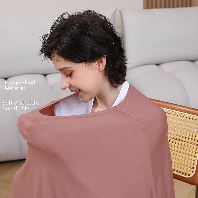 Seejoy Multi-use Nursing Cover for Breastfeeding, 360°Full Coverage Nursing Poncho, Rayon Soft & Breathable Breastfeeding Cover up (Smooth Rayon, Blush)