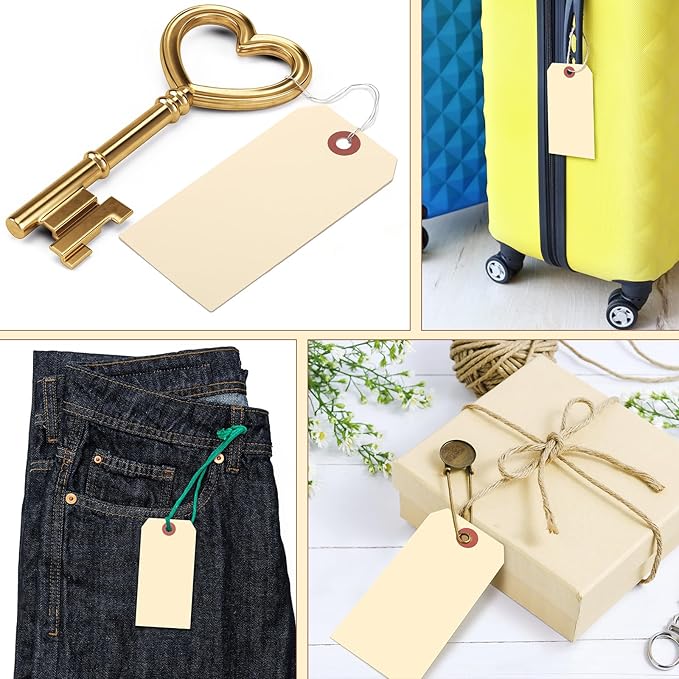 Sayglossy 1000 Pcs Blank Manila Shipping Tags with Wire 6 1/4" x 3 1/8" Yellow Paper Hang Luggage Price Asset Gift Label Tags