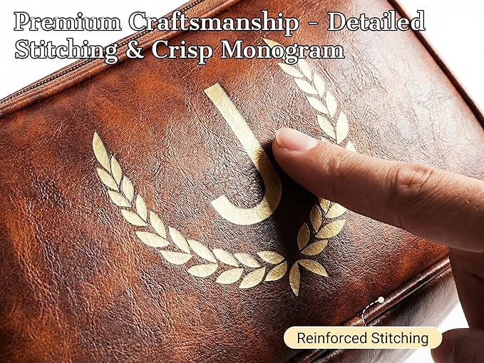 OXYEFEI Personalized Gifts for Men, Personalized Large Toiletry Bag for Men,Custom PU Leather Waterproof Mens Toiletry Travel with Initial Essential Dopp Kit Shaving Bag (R, Light Brown)