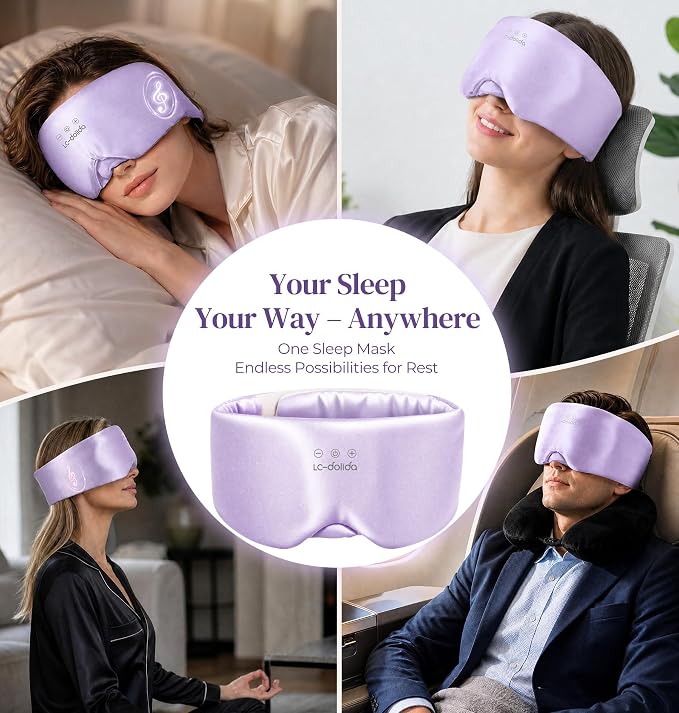 LC-dolida 3D Silk Bluetooth Sleep Mask, Mulberry Silk Sleep Mask with Bluetooth Headphones, Bluetooth Eye Sleep Mask for Side Sleepers, Total Blackout Bluetooth Eye Mask for Women Men, Light Purple