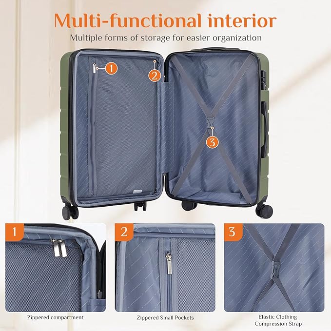 Sweetcrispy 28 Inch Carry on Luggage, Hard Shell ABS Suitcase with Double Spinner Wheels, Lightweight Expandable Rolling Suit Case with TSA Lock, Green