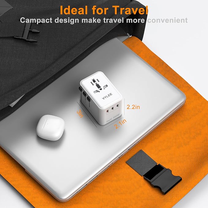 VYLEE PD100W GaN Universal Travel Adapter, International Power Adapter in One, 3 USB C & 1 USB A & AC Outlet, Travel Adapter Worldwide Plug Adapter with USA EU UK AUS Plugs (White)