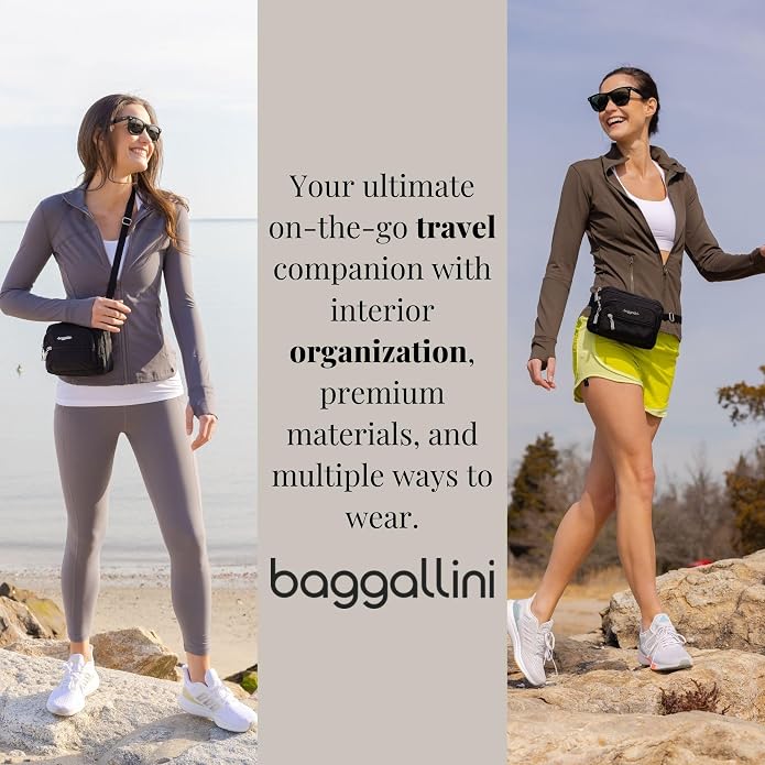 Baggallini Triple Zip Small Crossbody Bag for Women - Lightweight Convertible Fanny Pack Belt Bag