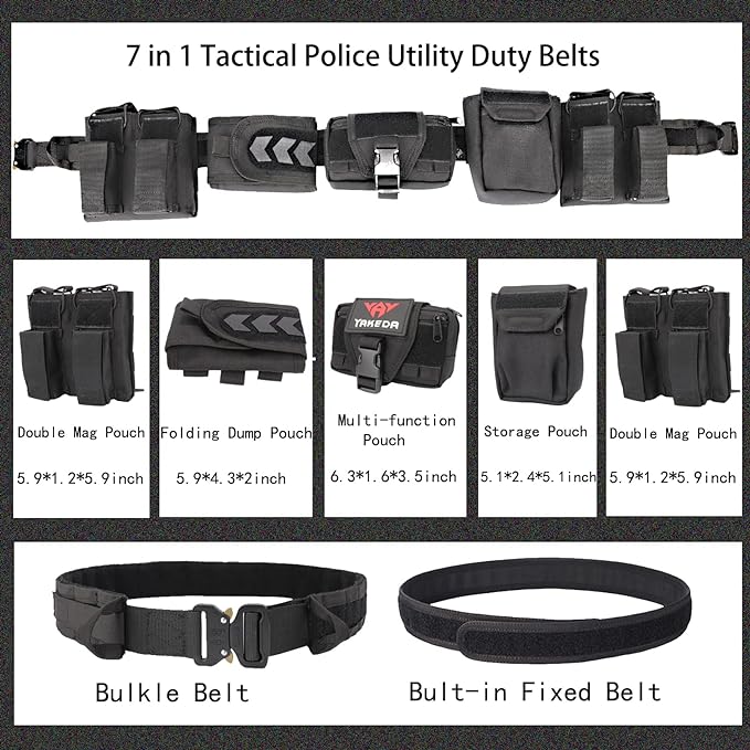 YAKEDA Tactical Battle Belts for Men- Quick Release Trigger Airsoft Belt Heavy Duty Belts with Pouches 7 PCS