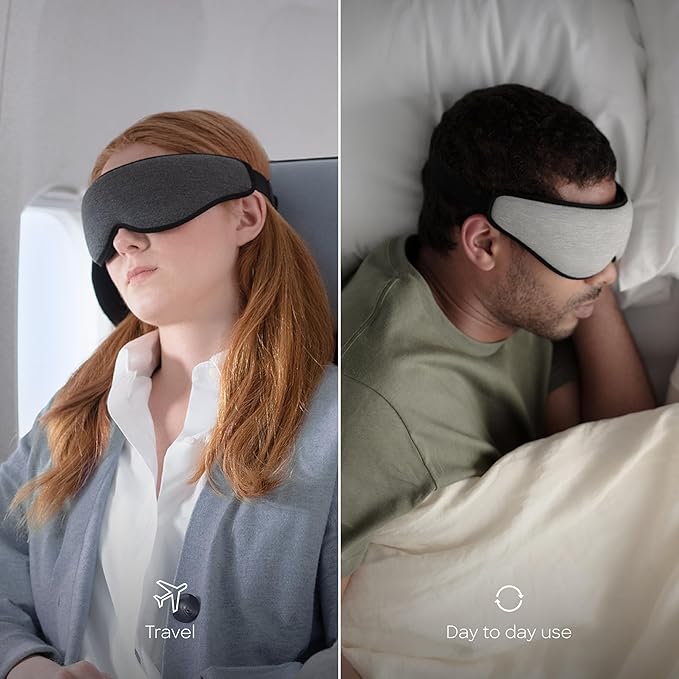 Ostrichpillow Eye Mask, Sleep Mask for Men Women 100% Blackout, No Pressure On Eyes, Soft & Breathable, Adjustable Fit, Travel Bag Included (Eclipse Black)
