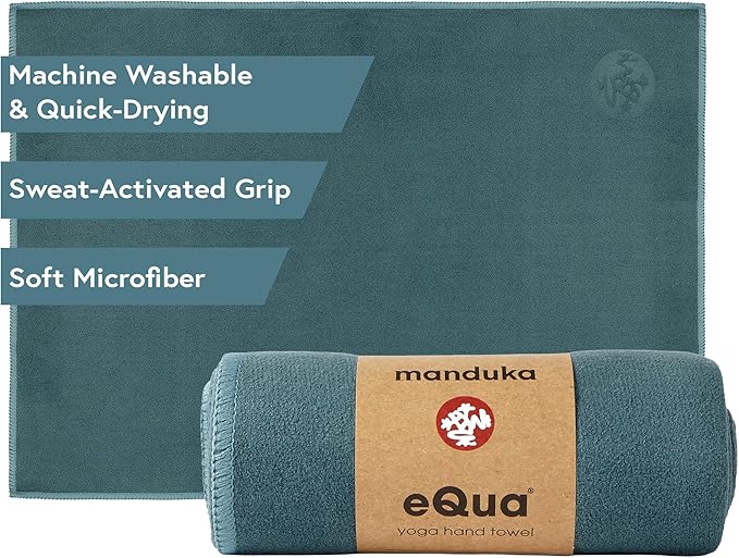 Manduka eQua Hand Towels - 16" | Rapid Moisture Activated Grip | Quick Drying, Soft Microfiber | Machine Washable | 16 x 24 inches | Sage Solid