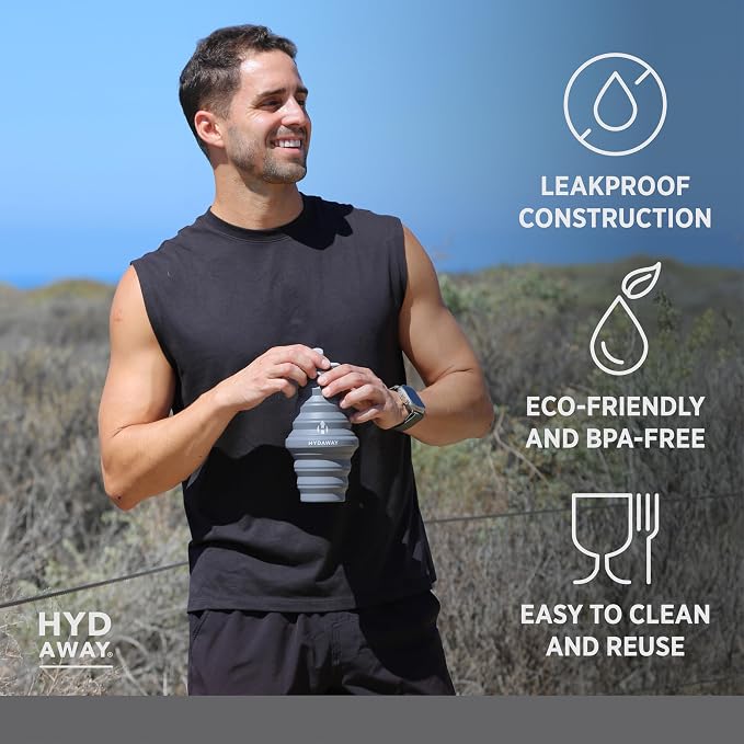 HYDAWAY Hydration Travel Pack - 25oz Collapsible Water Bottle with Flip-Top Lid and Protective Travel Case - BPA-Free, Leak-Resistant, Reusable Bottle for Traveling, Hiking, and Daily Use