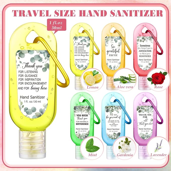 24 Pcs Appreciation Hand Sanitizer Keychains Teacher Nurse Eucalyptus Mini Hand Sanitize Gel Travel Size Thank You Gift for Teachers Women Doctor Team Nurse Coworker Party Birthday Gift