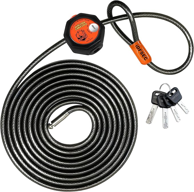 Heavy Duty Adjustable Cable Lock - 15' x 3/8" Security Cable with Dual Cinch, 4 Keys, All-Weather Protection for Patio Furnitures, Motorcycles, Trailers, Grills, Kayaks & Outdoor Equipment